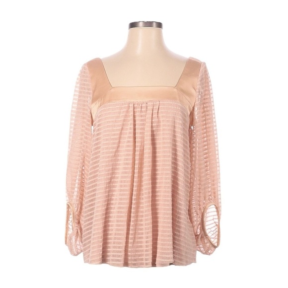Anthropologie Meadow Rue Allyson Pink Satin Sheer Square Neck Blouse Size S NWT - Picture 1 of 9